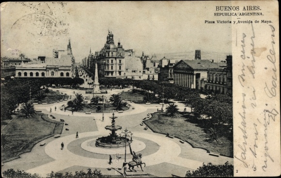 Postcard Buenos Aires Argentinien, Plaza Victoria and Avenida de Mayo