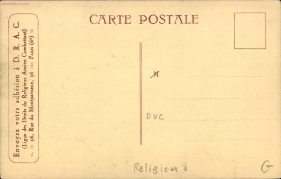 Artist Postcard League for the Rights of Religious Veterans DRAC