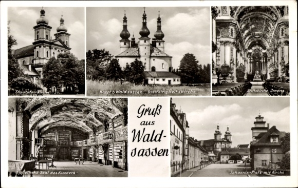 Postcard Waldsassen in the Upper Palatinate, town parish church, Trinity Church, collegiate church, interior view