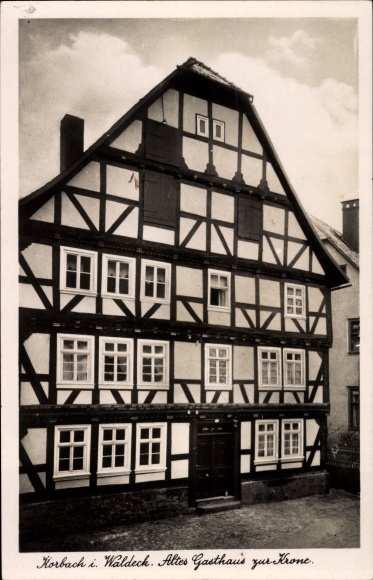 Postcard Korbach in Waldeck Hesse, old inn Zur Krone, half-timbered house