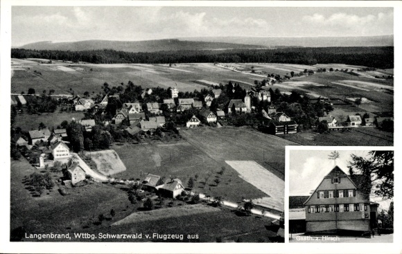Ak Langenbrand Forbach im Schwarzwald Baden, Fliegeraufnahme, Gasthaus Zum Hirsch