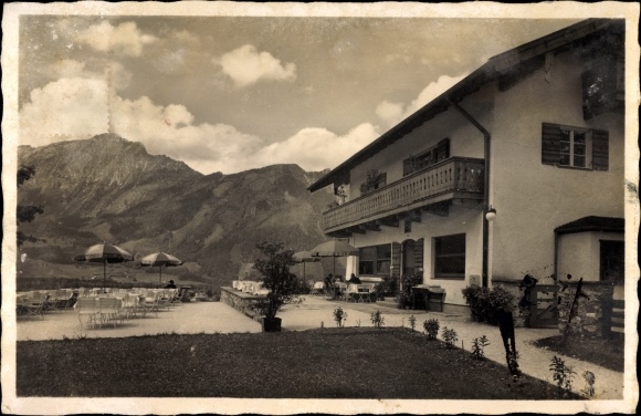 Postcard Bayerisch Gmain in Berchtesgadener Land Upper Bavaria, terrace cafe Dreher am Hessing