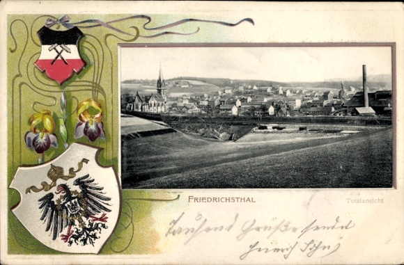 Embossed coat of arms passepartout PC Friedrichsthal on the Saar, Panorama