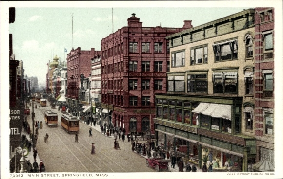 Postcard Springfield Massachusetts USA, Main Street