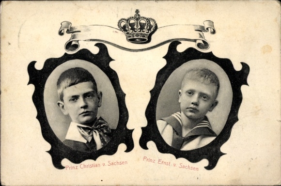 Passepartout Ak Prinz Christian von Sachsen, Prinz Ernst von Sachsen, Kinderportraits