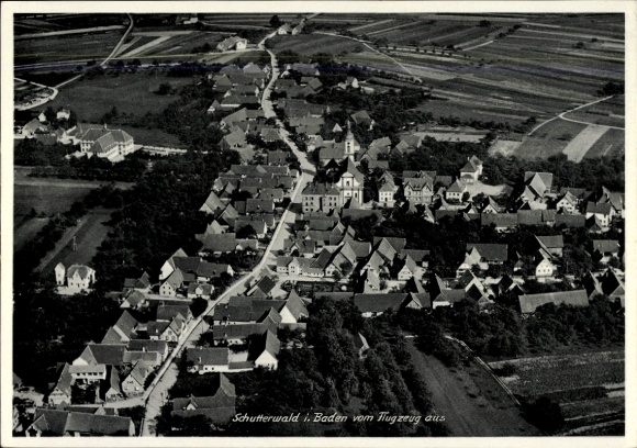 Postcard Schutterwald in Baden, aerial photograph