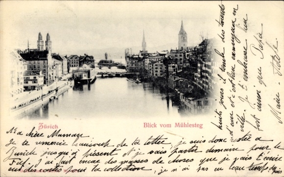 KP Zurich City Szwajcaria, widok z Mühlesteg, widok na rzekę,