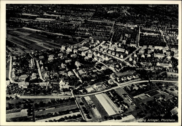 Postcard Pforzheim in the Black Forest, aerial view of the Arlinger settlement, residential buildings, streets, gardens