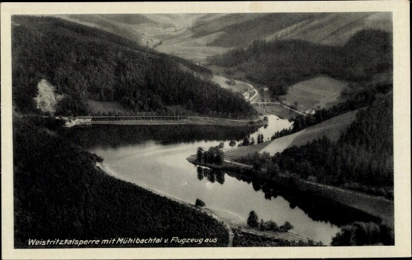 Postcard Lubachów Breitenhain Lower Silesia, Silesian Dam, Weistritz Dam, aerial photograph