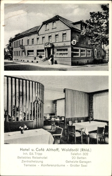 Postcard Waldbröl in the Oberberg district, Hotel and Café Althoff, owner Ed. Trip, dining room