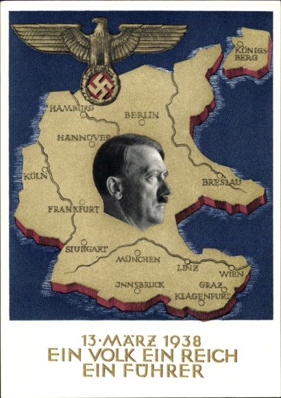 Postal stationery Postcard Klein, One People, One Reich, One Führer, Anschluss of Austria 1938, Greater Germany