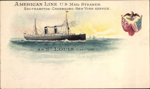 Postcard American Line, US Mail Steamer, SS St. Louis, Steamer