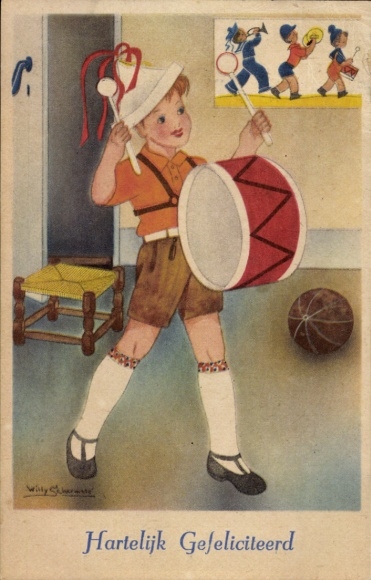 Artist Postcard Schermele, W., Congratulations, Musician Boy, Drum