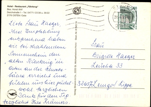 Postcard Osten Oste district of Cuxhaven, Hotel-Restaurant Fährkrug
