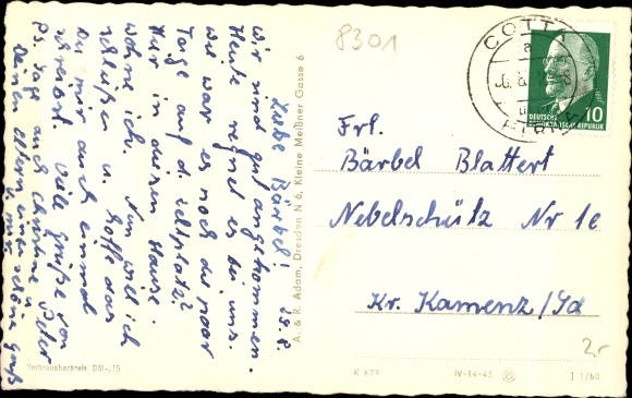 Postcard Dresden Cotta, consumer elementary school in the district of Dresden