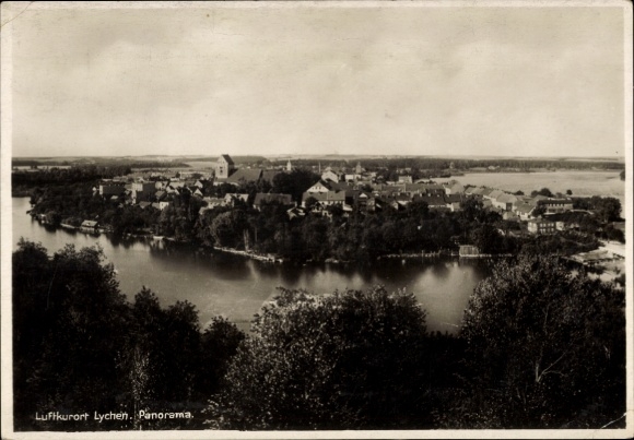 Ak Lychen in der Uckermark, Panorama von  idyllische Landschaft, ruhiges Gewässer