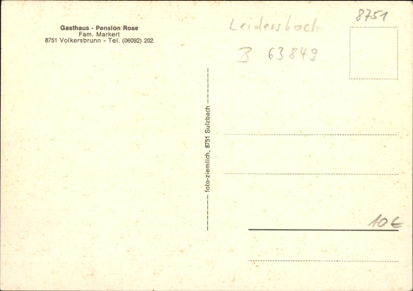 Postcard Volkersbrunn Schadensbach im Spessart, Gasthaus-Pension Rose
