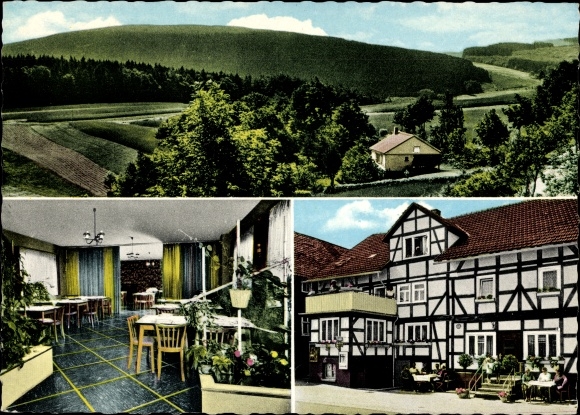 Postcard Hülsa Homberg on the Efze Hesse, Gasthof Eckhardt, pension, panorama