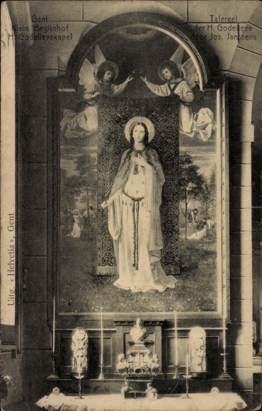Postcard Gand Gent East Flanders, painting by H. Gode coe, angel, Klein Begijnhof, Ghent
