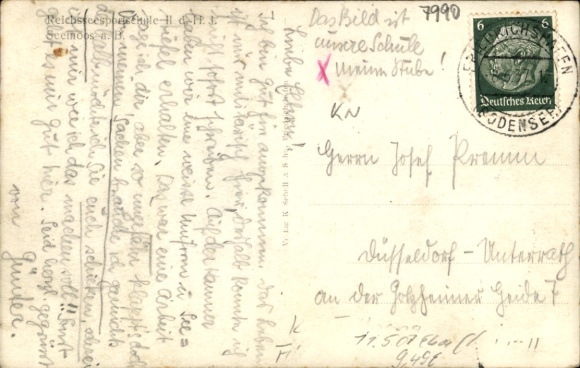 Postcard Seemoos Friedrichshafen on Lake Constance, Reichsseesportschule of the HJ