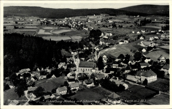 Postcard Neubau Fichtelberg in the Fichtelgebirge Upper Franconia, aerial photograph