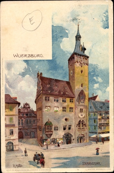 Artist Chromo-Litho mother, K., Würzburg am Main, Lower Franconia, Eckardsturm