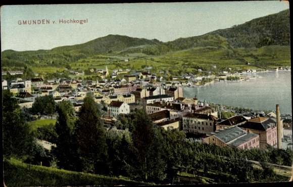 Ak Gmunden am Traunsee Salzkammergut Oberösterreich, Panorama vom Hochkogel aus