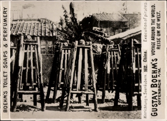 Photo China, execution of pirates, advertisement Boehm's Toilet Soap
