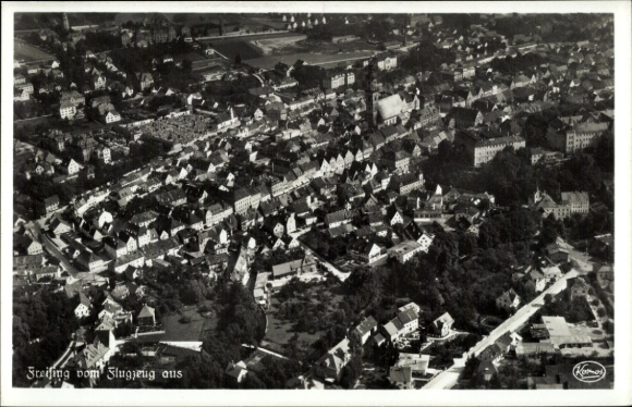 Postcard Freising in Upper Bavaria, aerial photography, aerial photography