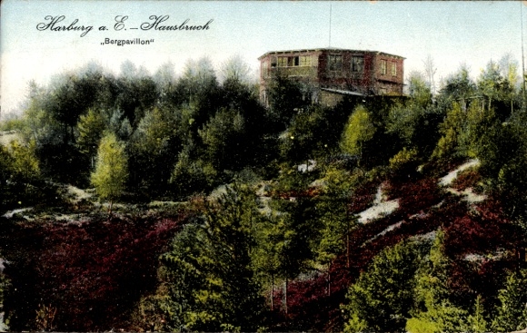 Postcard Hamburg Harburg Hausbruch, view to the mountain pavilion, flowering heather