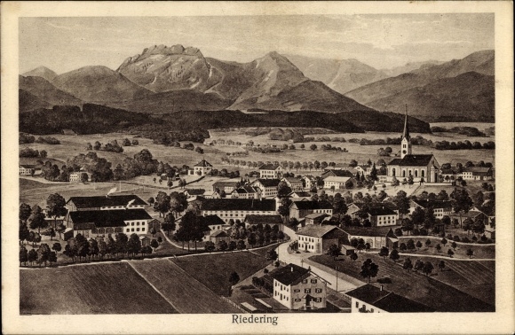 Postcard Riedering in the district of Rosenheim, Upper Bavaria, village with a view of the countryside