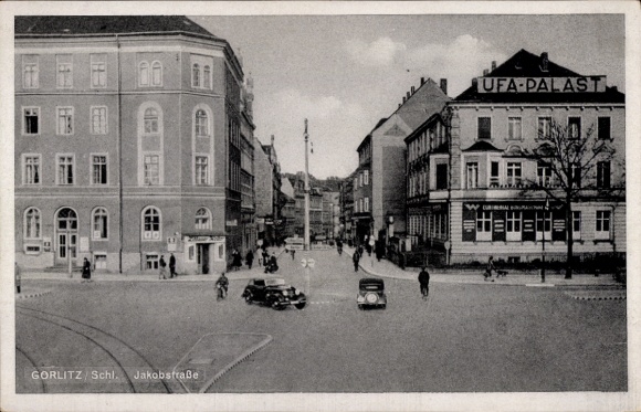 Postcard Zgorzelec Görlitz Silesia, Jakobstraße, UFA Palast, cinema