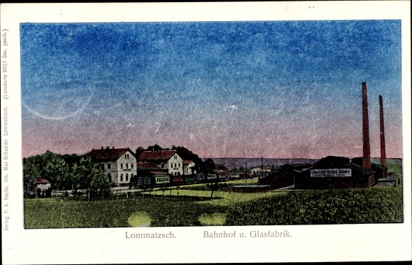 Luna Ak Lommatzsch in Sachsen, Bahnhof und Glasfabrik