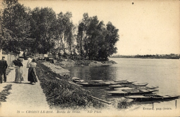 Postcard Choisy le Roi Val de Marne, riverside path, boats, banks of the Seine