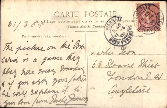Postcard Biarritz Pyrénées Atlantiques, Pelota Game