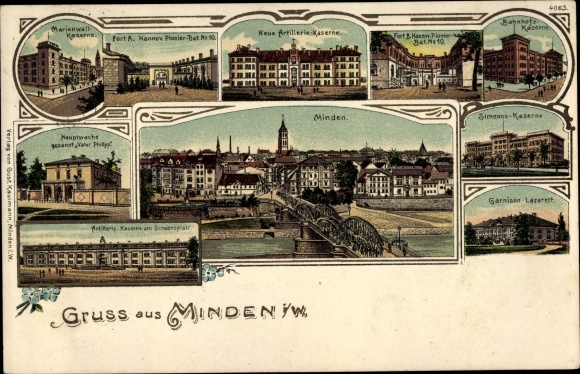 Chromo-Litho Minden in Westphalia, Marienwall Kaserne, Fort A Hannov Pioneer Bat No. 10, Hauptwache