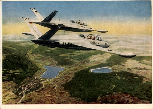 Postcard jet trainer Fouga Magister AA-108 and AA-105, Bundeswehr