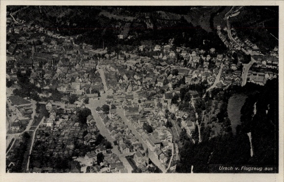 Postcard Bad Urach in the Swabian Alb Württemberg, aerial photograph