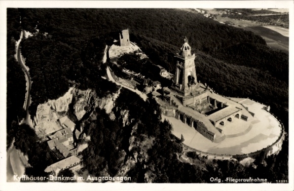 Ansichtkaart Steinthaleben Kyffhäuserland in Thüringen, Kyffhäuser, Kaiser Wilhelm monument, luchtfoto