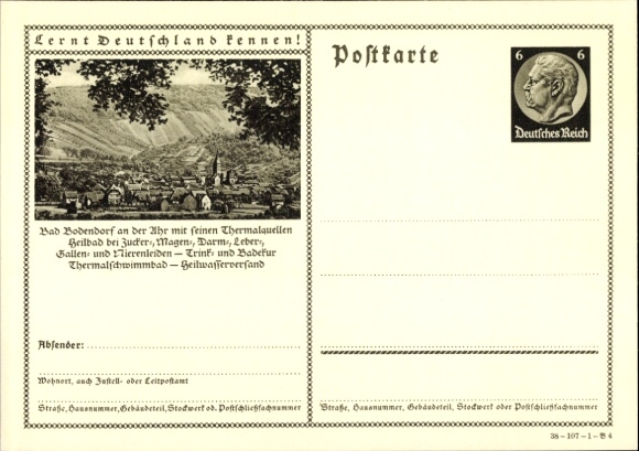 Postal stationery PC Bad Bodendorf Sinzig am Rhein, view of the town
