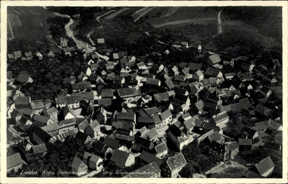 Postcard Lieblos Gründau in Hesse, aerial photograph, overall view