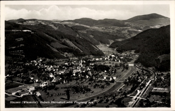 Ak Hausen im Wiesental, Flugbild, Hebels Heimatort
