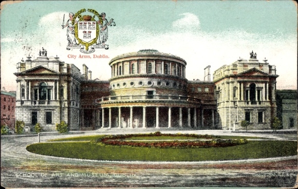 KP Dublin Irlandia, szkoła artystyczna z muzeum, herb