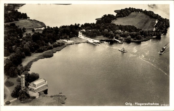 Postcard Potsdam-Sacrow, Church of the Redeemer, aerial photograph