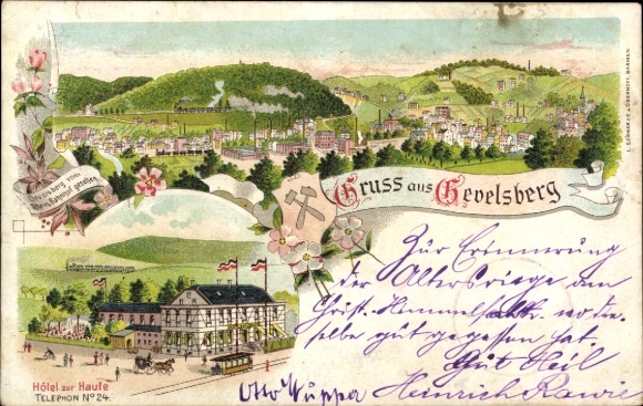 litho Gevelsberg in het Ruhrgebied, algemeen beeld, stapel hotels