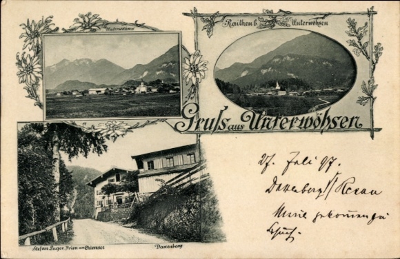 Passepartout Postcard Unterwössen in Upper Bavaria, town views, Daxenberg