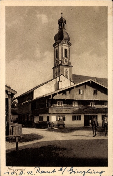 Postcard Lenggries in the district of Bad Tölz Wolfratshausen, view of the church