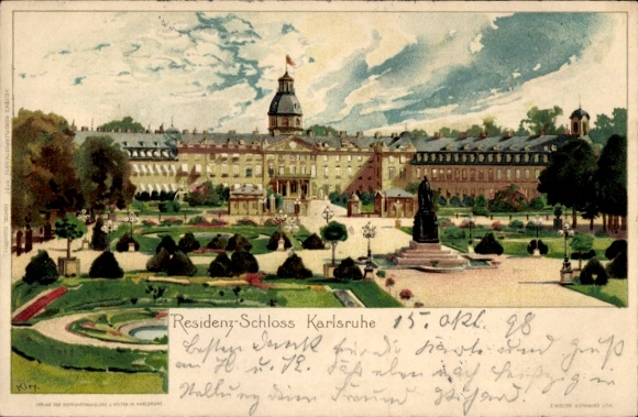 Artist Chromo-Litho Kley, H., Karlsruhe in Baden, Residence Palace, Monument