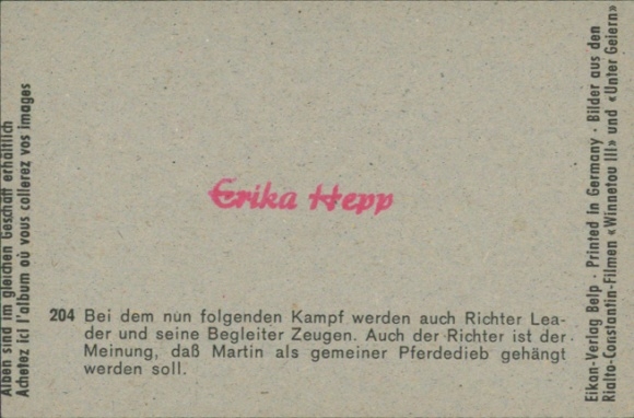 Collector's card Karl May, film scene, Winnetou III, Among Vultures, No. 204
