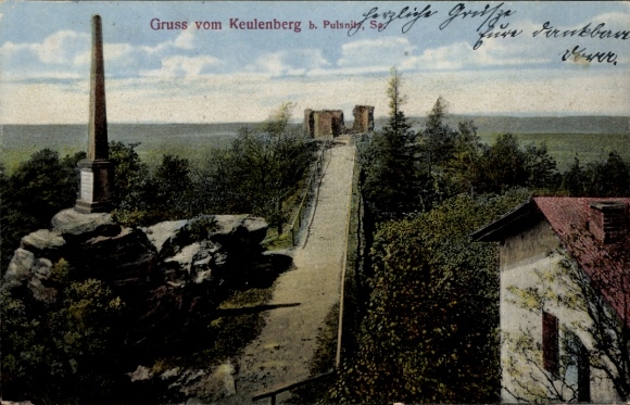 Postcard Pulsnitz Saxony, Keulenberg, view, obelisk, nature, PC